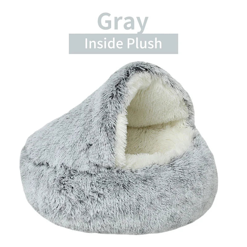 SnuggleNest™ 2-in-1 Plush Cat Bed – Cozy Cave & Cushion