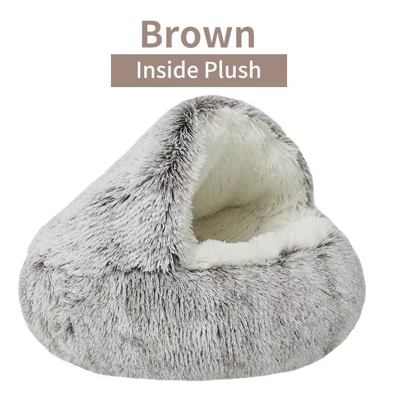 2-in-1 Round Cushion & Warm Pet House for Cats and Small Dogs