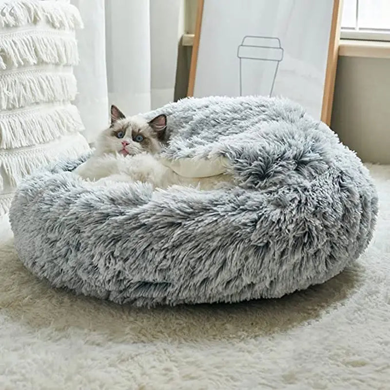 SnuggleNest™ 2-in-1 Plush Cat Bed – Cozy Cave & Cushion