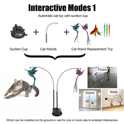 2 Wands with Base & 6 Feather Interactive Cat Toy Set