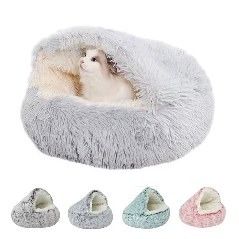SnuggleNest™ 2-in-1 Plush Cat Bed – Cozy Cave & Cushion