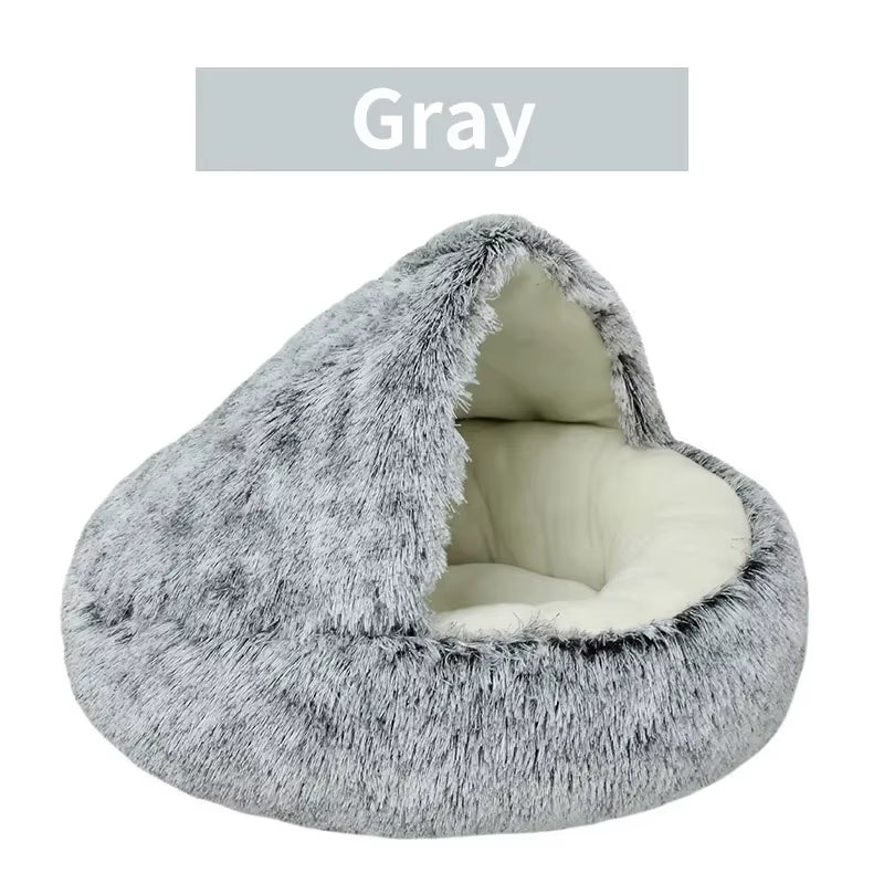 2-in-1 Round Cushion & Warm Pet House for Cats and Small Dogs