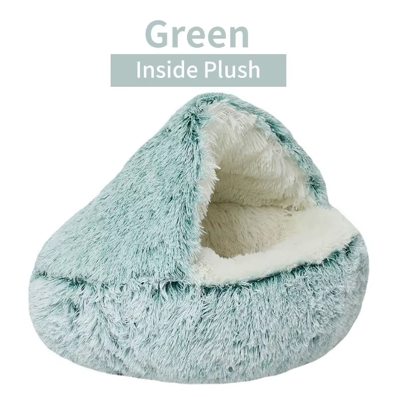 SnuggleNest™ 2-in-1 Plush Cat Bed – Cozy Cave & Cushion